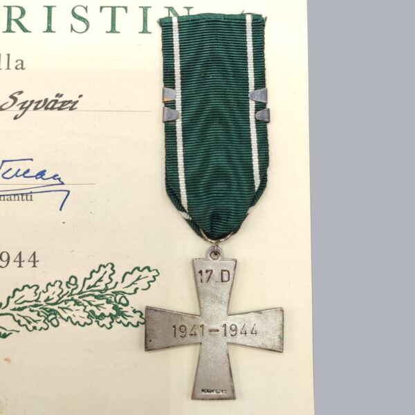 FINNISH COMMEMORATIVE CROSS OF THE 17TH DIVISION & CERTIFICATE