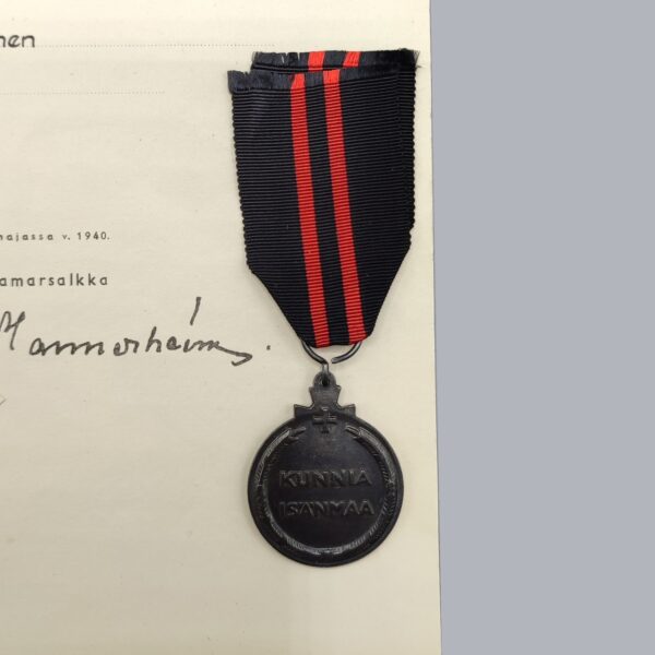 COMMEMORATIVE MEDAL OF THE WINTER WAR & CERTIFICATE