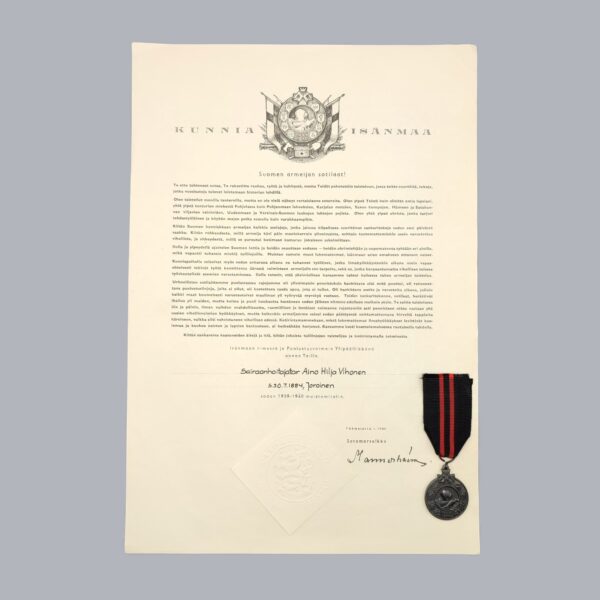 COMMEMORATIVE MEDAL OF THE WINTER WAR & CERTIFICATE