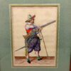 HAND-PAINTED PRINT OF A MUSKETEER FROM JACOB DE GHEYN II WAPENHANDELINGE