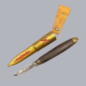 Vintage 1920s Swedish Eskilstuna Knife by G. Joh. Berg and DW Dahlgren Puukko Mora Pocket Knives Ebony Handle Brass Scabbard Nordic Sweden