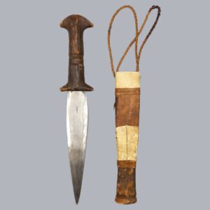 Vintage 1950s Sudanese Arm Dagger North African Tribal Hunting Knife Leather Handle Sheath Ethnographic Steel Blade Islamic Oriental Sudan