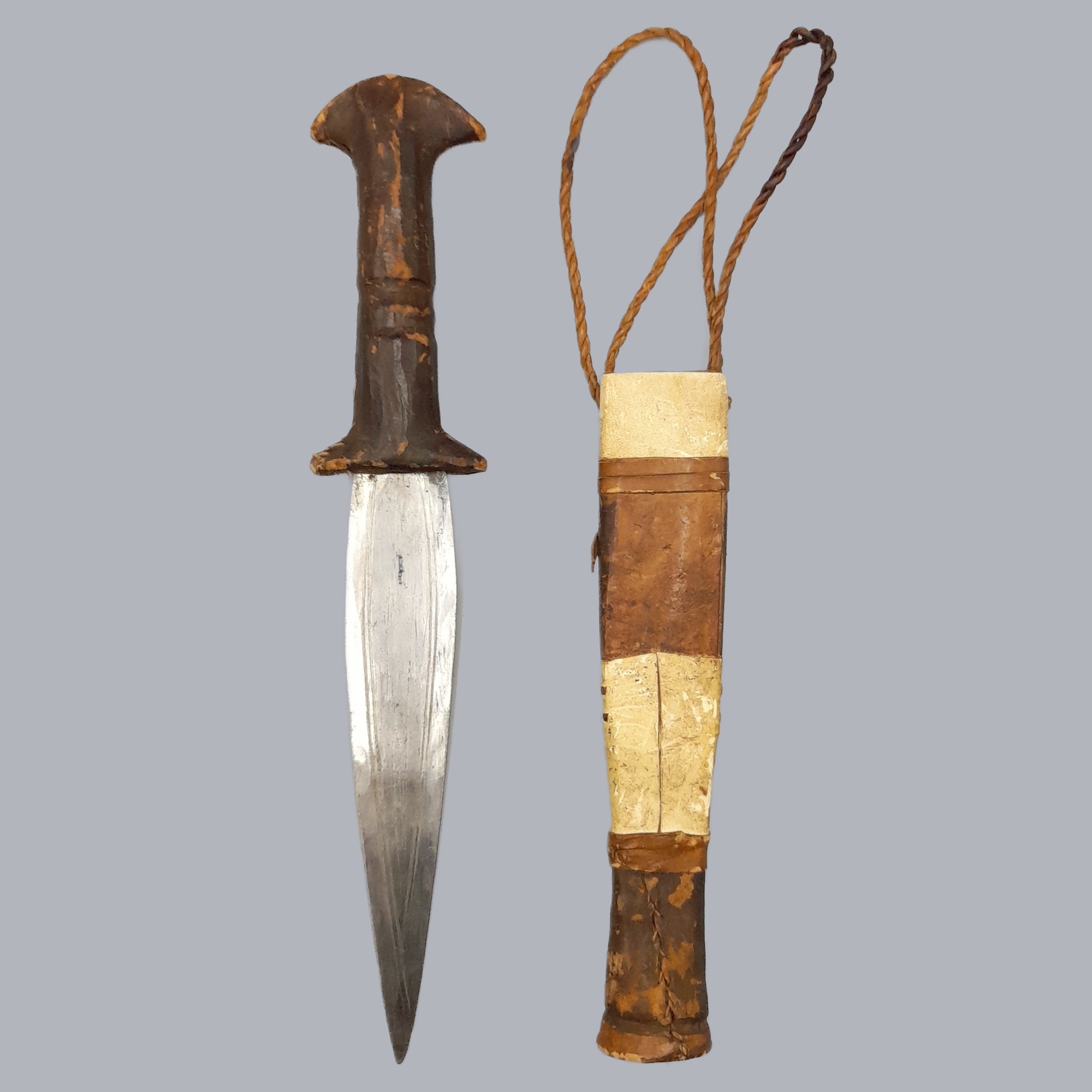 A696a Vintage 1950s Sudanese Arm Dagger North African Tribal Hunting Knife Leather Handle Sheath Ethnographic Steel Blade Islamic Oriental Sudan