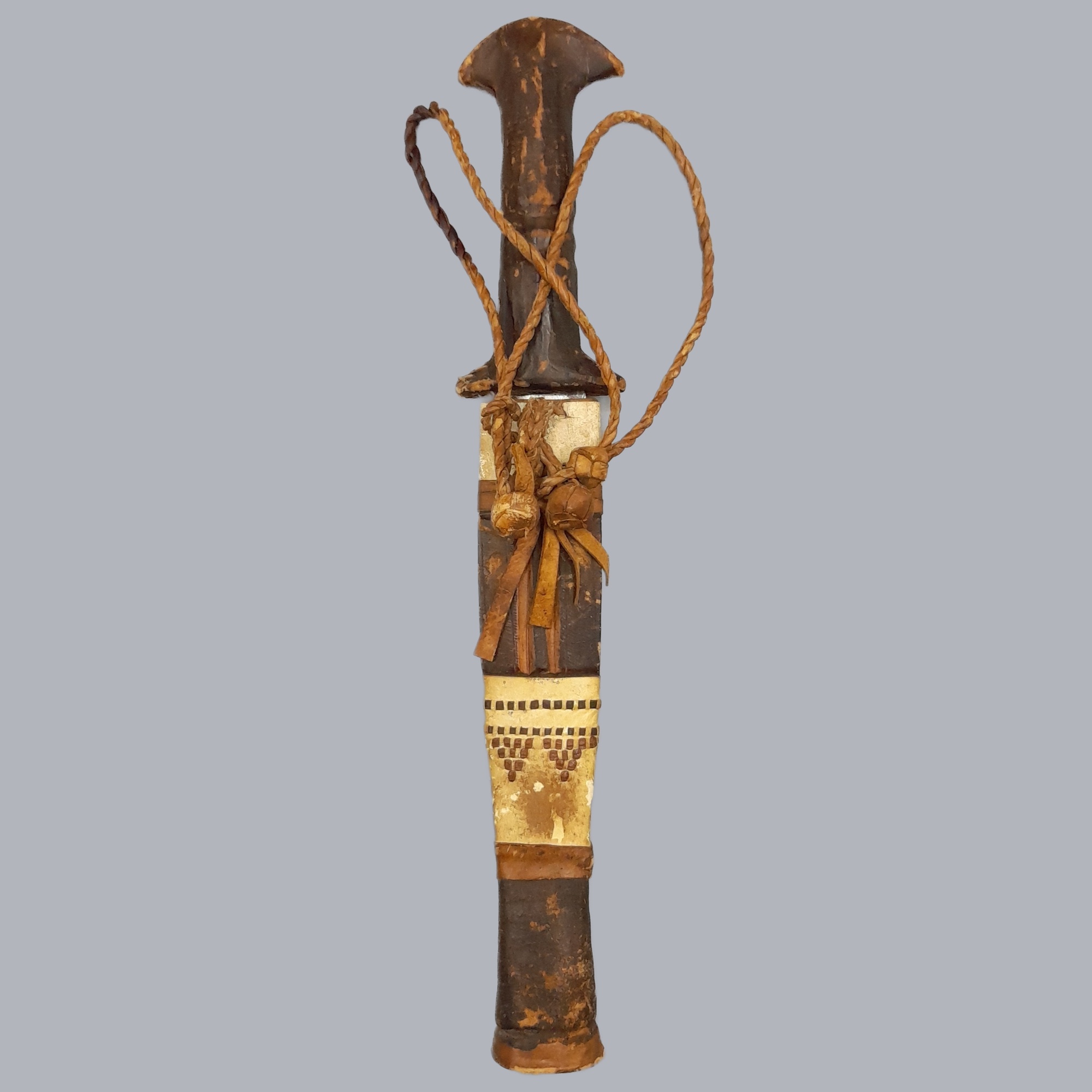 A696b Vintage 1950s Sudanese Arm Dagger North African Tribal Hunting Knife Leather Handle Sheath Ethnographic Steel Blade Islamic Oriental Sudan