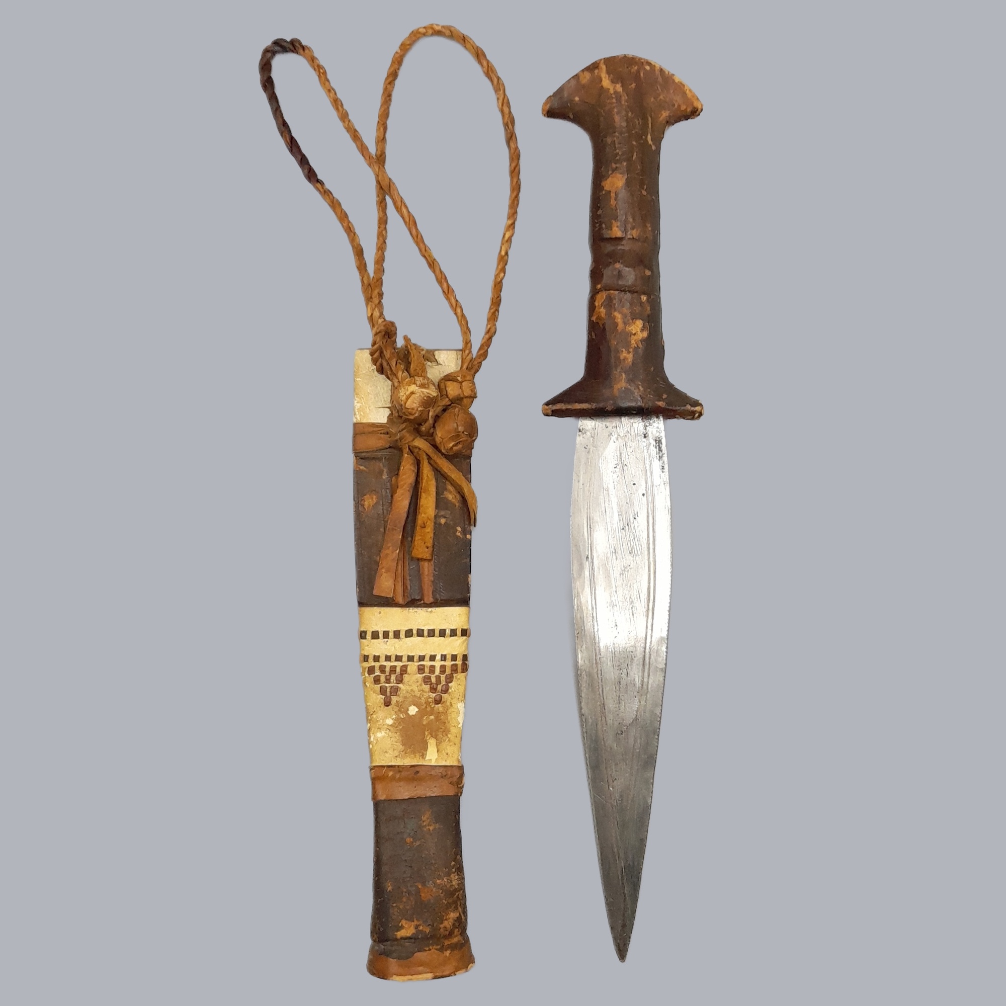 A696f Vintage 1950s Sudanese Arm Dagger North African Tribal Hunting Knife Leather Handle Sheath Ethnographic Steel Blade Islamic Oriental Sudan