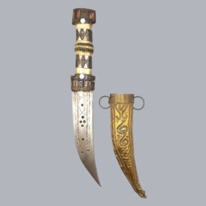 Vintage 1950s Syrian Jambiya Dagger Islamic Ritual Dress Knife Arabic Bone Horn Handle Steel Blade Brass Scabbard Oriental Sword Saber Syria