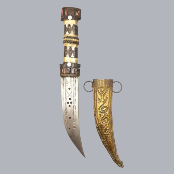 Vintage 1950s Syrian Jambiya Dagger Islamic Ritual Dress Knife Arabic Bone Horn Handle Steel Blade Brass Scabbard Oriental Sword Saber Syria