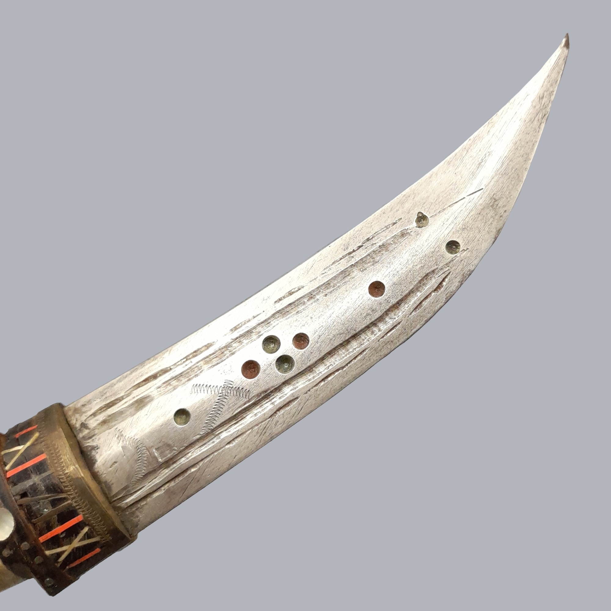 A698e Vintage 1950s Syrian Jambiya Dagger Islamic Ritual Dress Knife Arabic Bone Horn Handle Steel Blade Brass Scabbard Oriental Sword Saber Syria