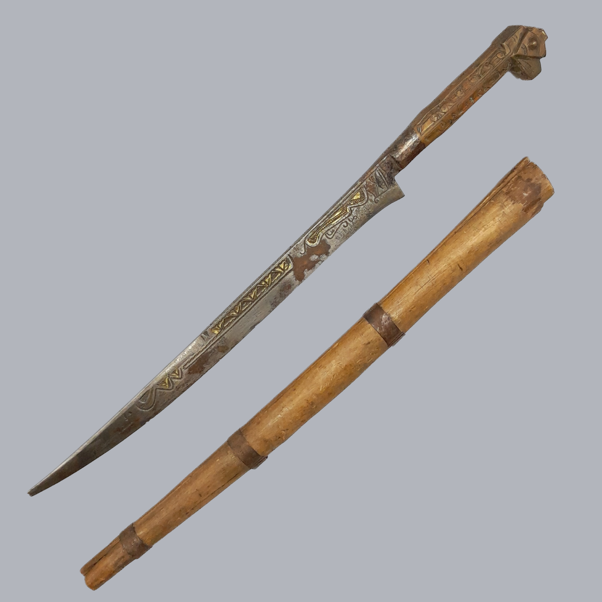 A700c Vintage Algerian Flyssa Ajenoui Knife 20th Century 1950s Sword Dagger African Tribal Traditional Wood Steel Iron Metal North African Antique