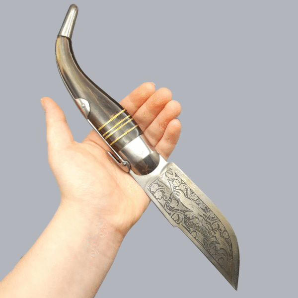 Vintage 1900s Spanish Navaja Knife Toledo Spain Tourist Traditional Bushcraft Outdoor European Steel Horn Handle Blade Ethnographic
