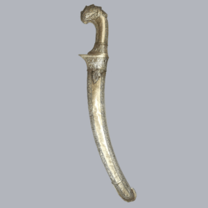 Antique 19th Century Javanese Silver-Plated Golok Sabre Indonesian Oriental Sword Knife Oriental Southeast Asian 1800s Steel Blade