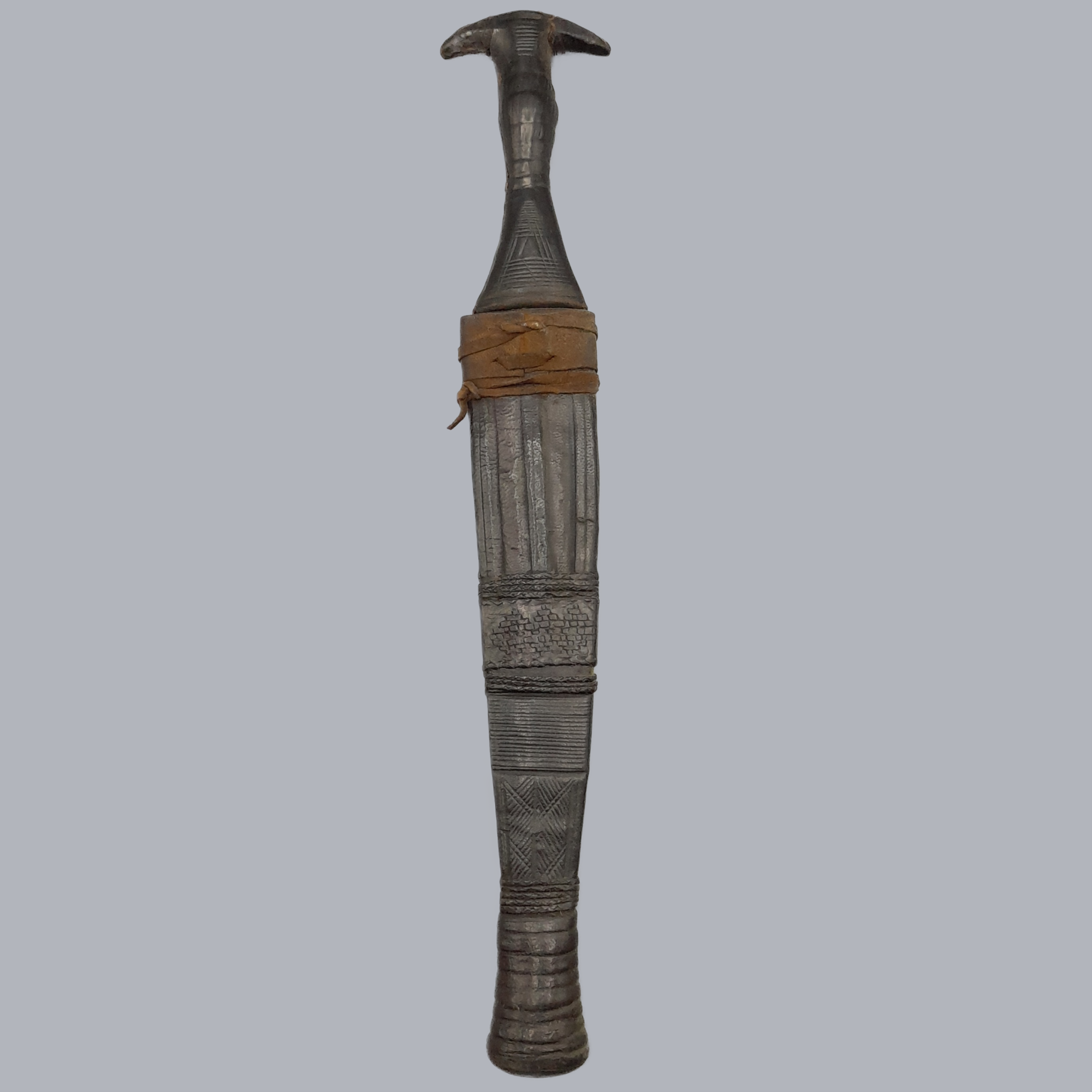 A703a Antique Sudanese Arm Dagger 20th Century Metal Steel Blade Knife Sudan North African Islamic Ethnographic Leather Wooden Tribal Hunting Tool