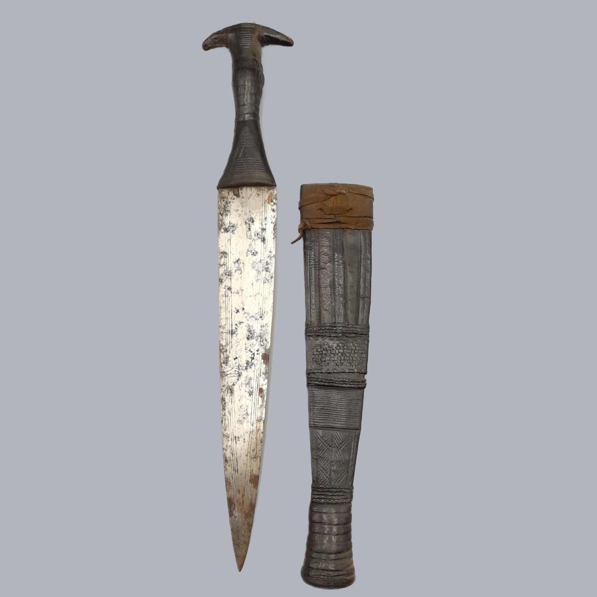 A703b Antique Sudanese Arm Dagger 20th Century Metal Steel Blade Knife Sudan North African Islamic Ethnographic Leather Wooden Tribal Hunting Tool