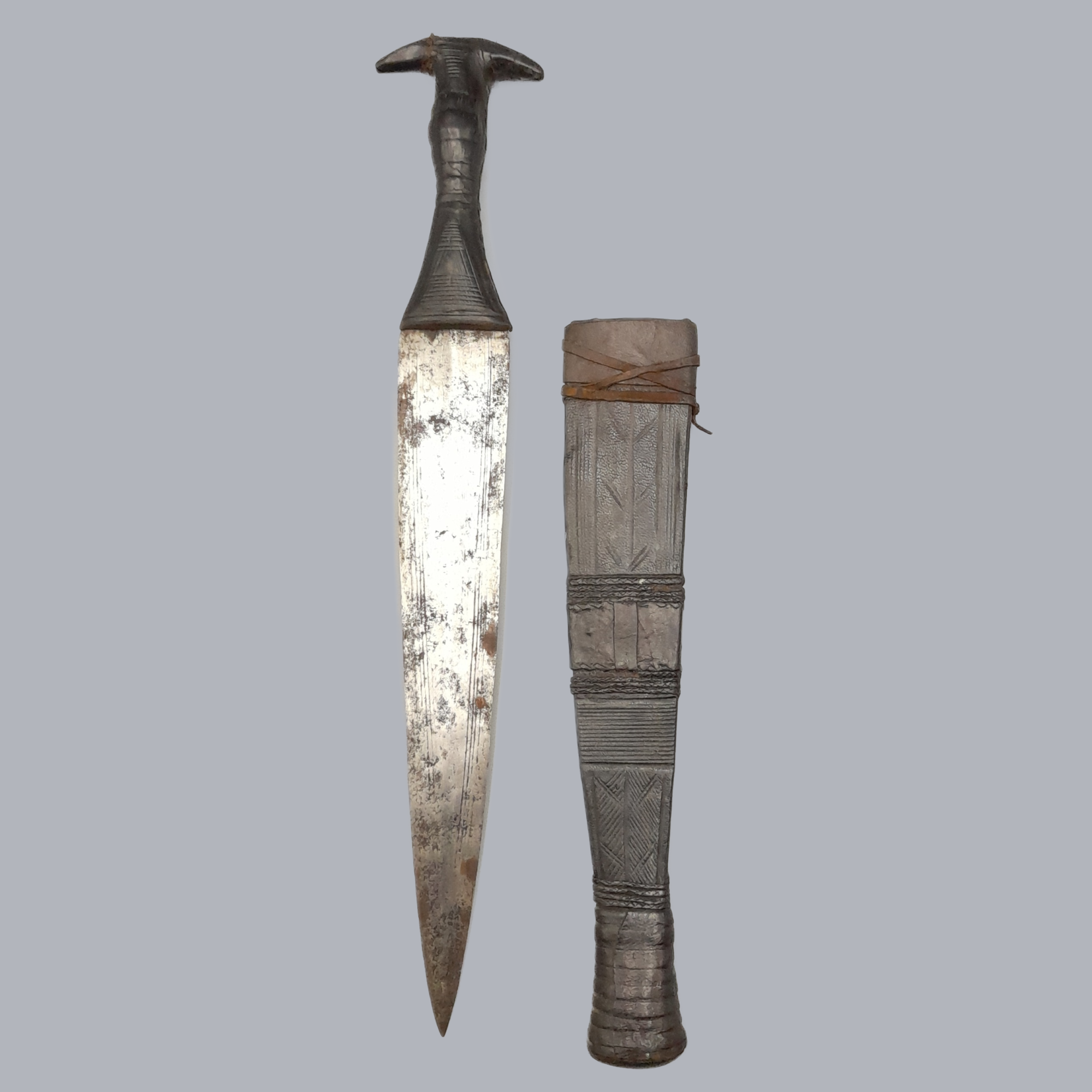 A703c Antique Sudanese Arm Dagger 20th Century Metal Steel Blade Knife Sudan North African Islamic Ethnographic Leather Wooden Tribal Hunting Tool