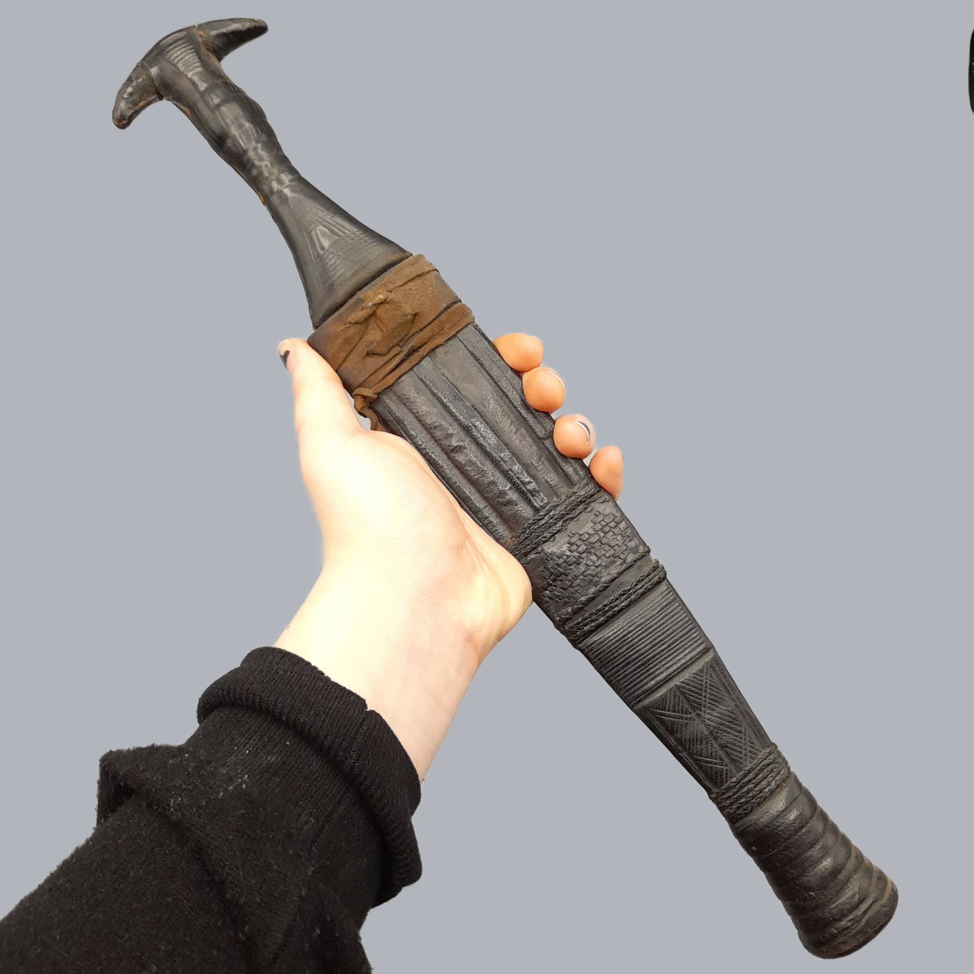 A703f Antique Sudanese Arm Dagger 20th Century Metal Steel Blade Knife Sudan North African Islamic Ethnographic Leather Wooden Tribal Hunting Tool