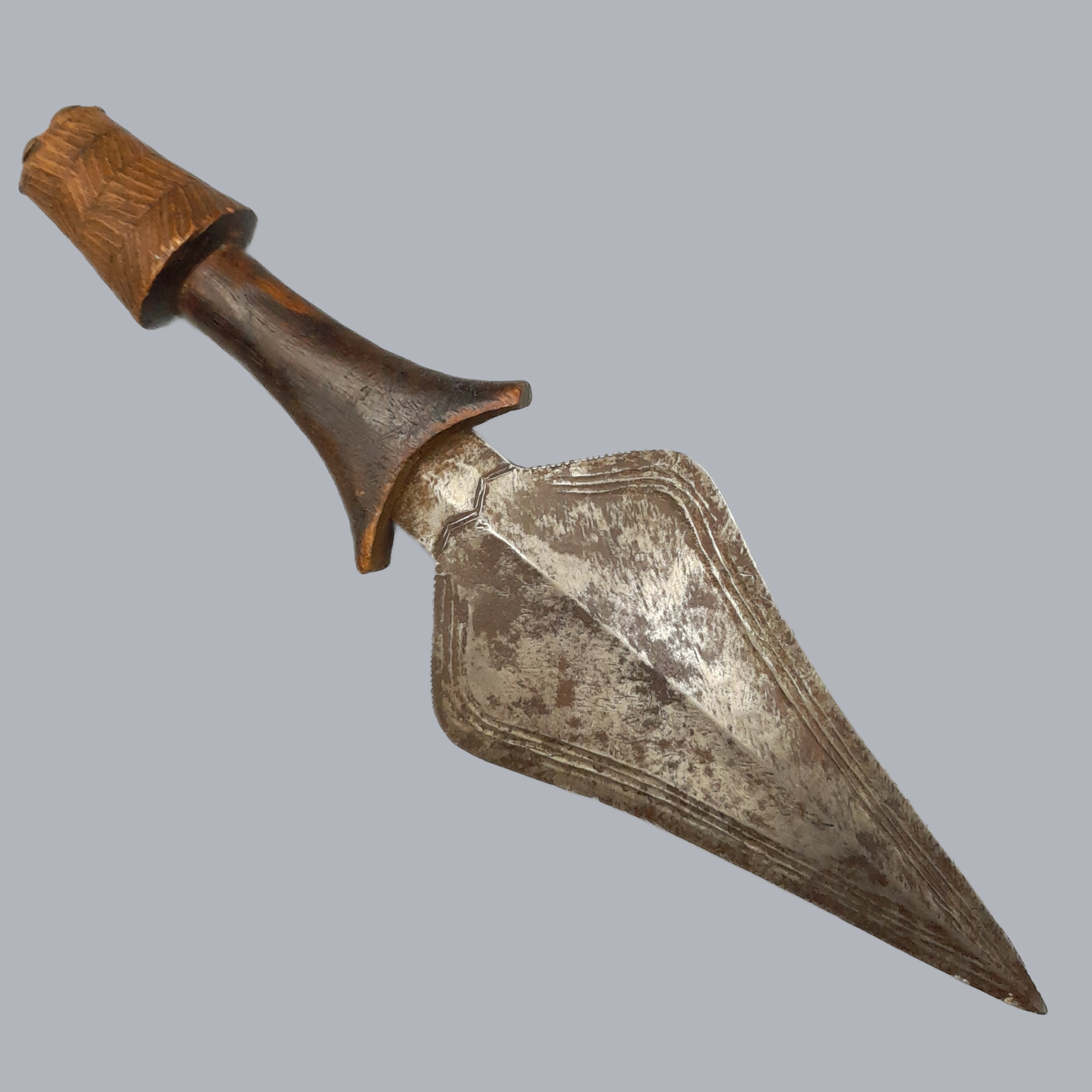 A705a Congolese Tetela Ceremonial Knife 19th Century 1800s African Tribal Ethnographic Shortsword Blade Steel Wooden Tool Dagger Antique Vintage