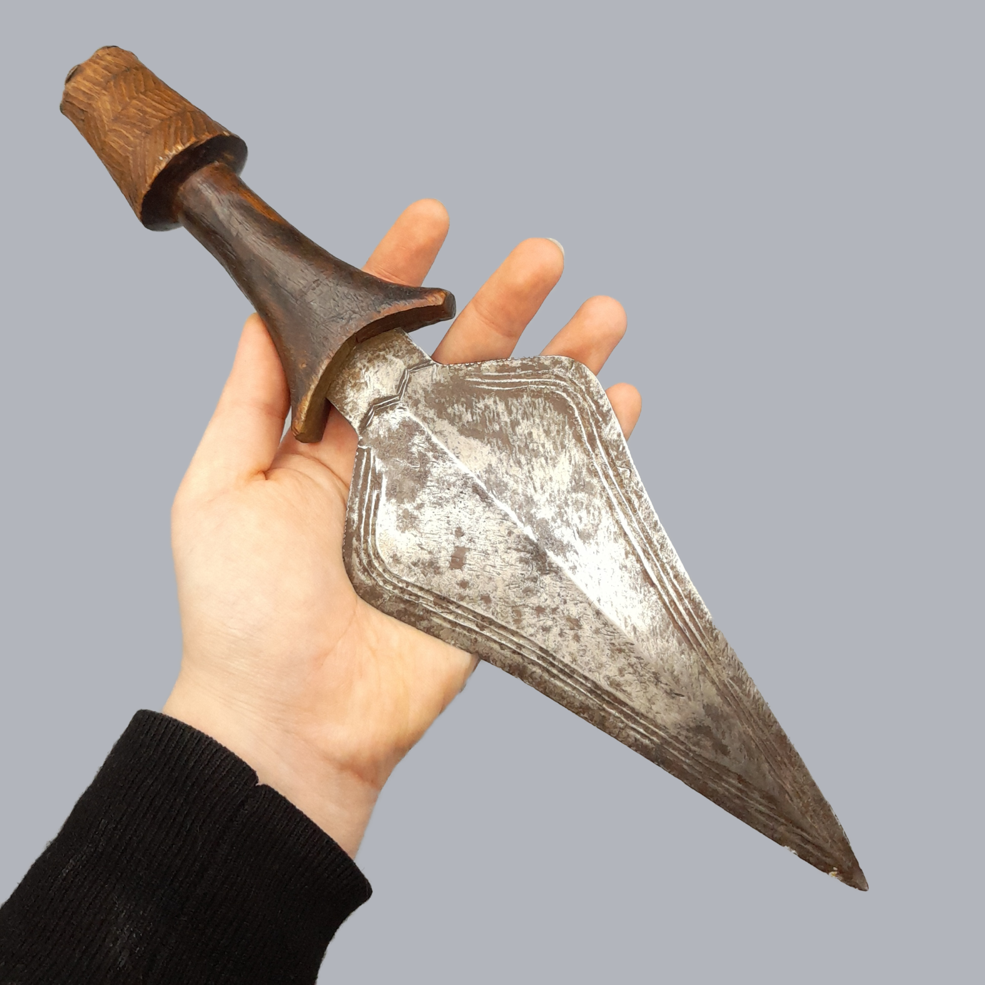 A705e Congolese Tetela Ceremonial Knife 19th Century 1800s African Tribal Ethnographic Shortsword Blade Steel Wooden Tool Dagger Antique Vintage