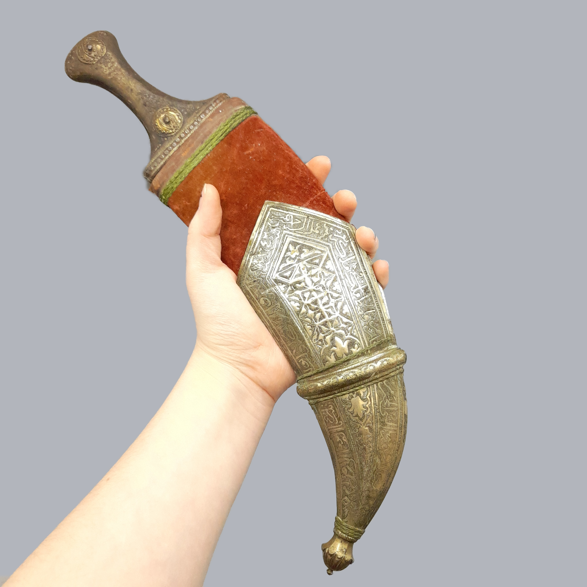 A712h Antique Yemenite Jambiya Thouma Dagger Sabre Sword 1900s Middle Eastern Ottoman Islamic Knife Vintage Blade Metal Steel Horn Handle