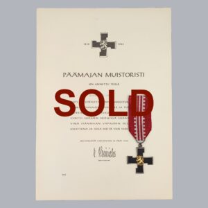 FINNISH WWII COMMEMORATIVE CROSS OF THE HEADQUARTERS & CERTIFICATE