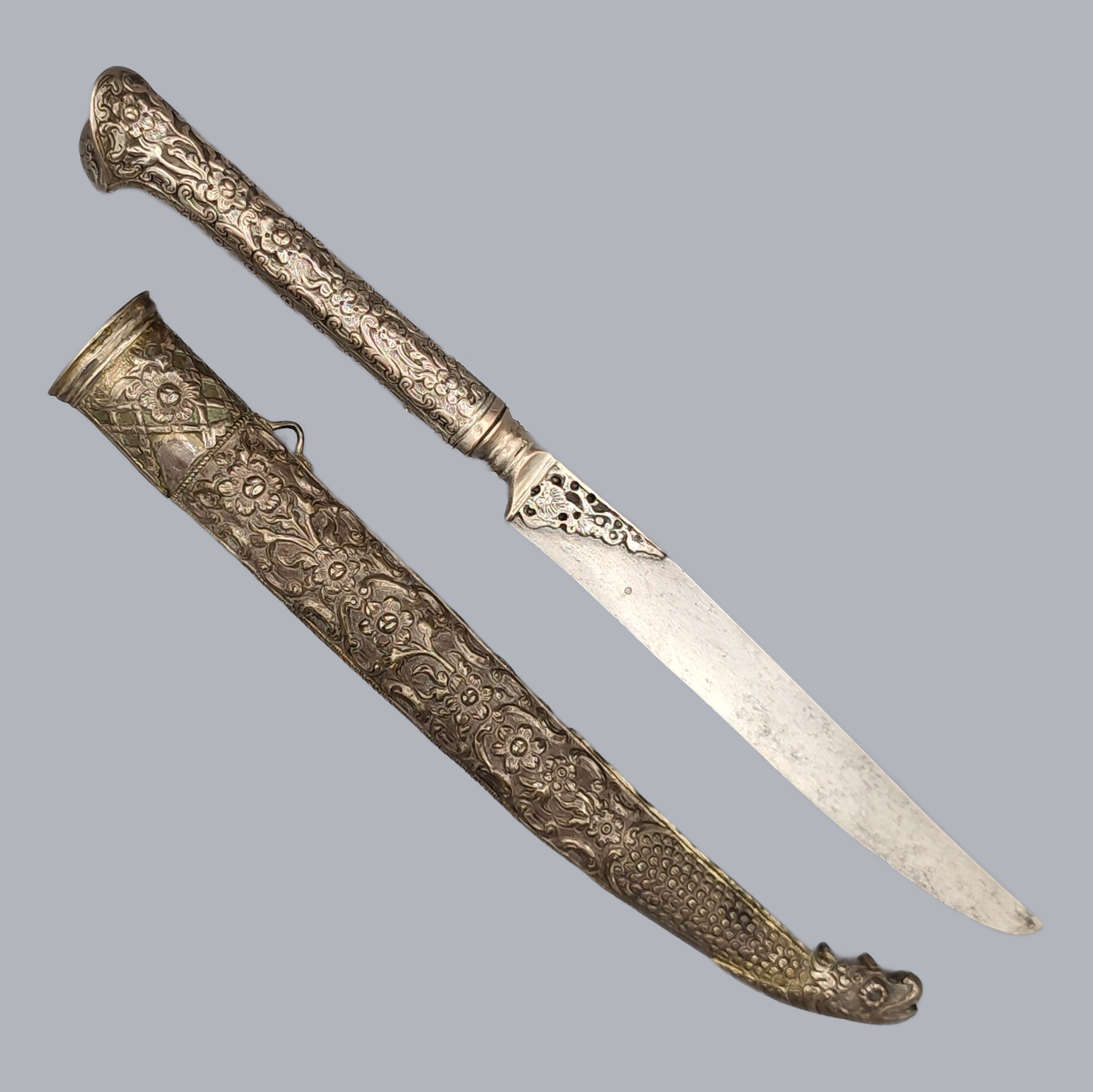 GREEK BALKAN 1800S SILVER-HILTED BICHAQ KNIFE