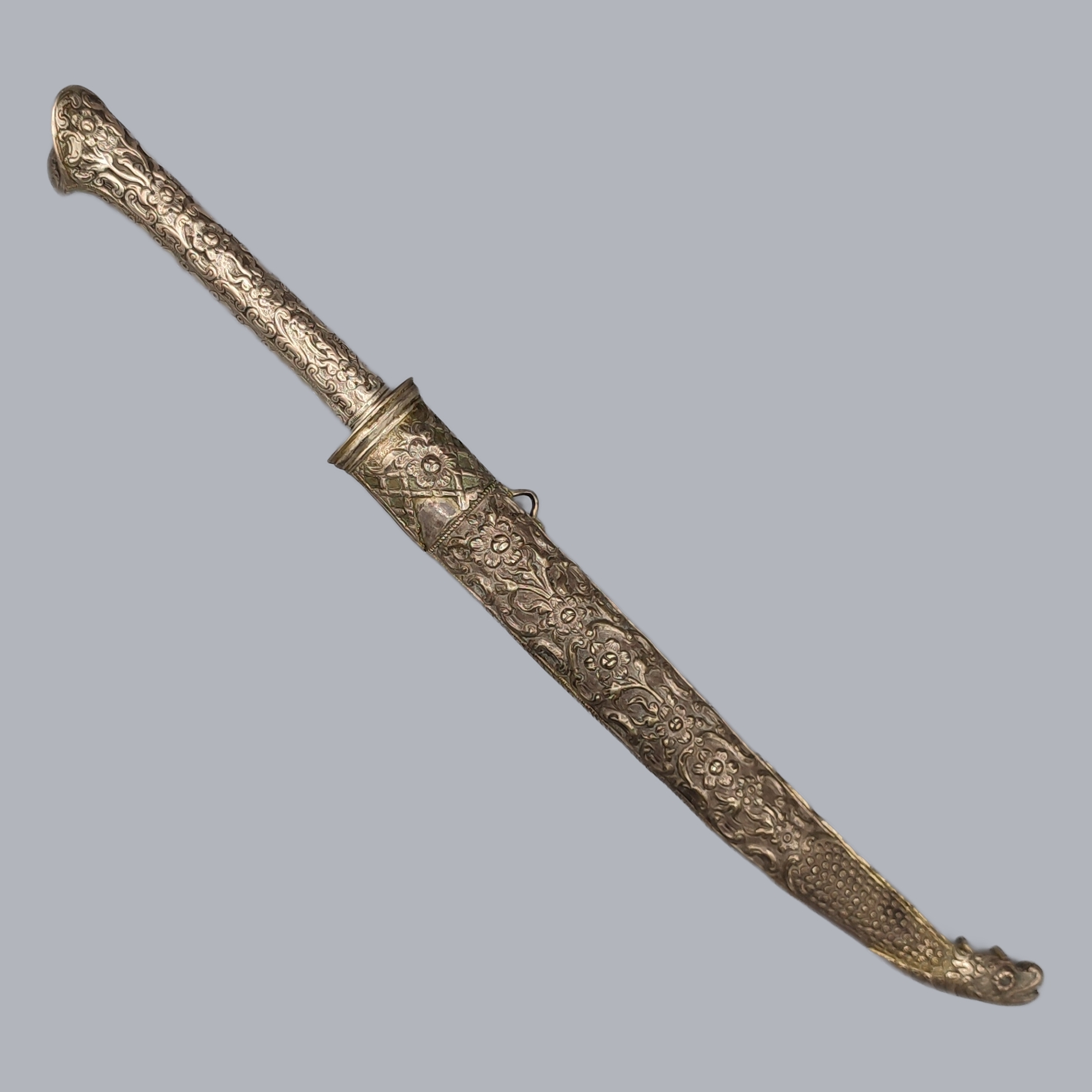 GREEK BALKAN 1800S SILVER-HILTED BICHAQ KNIFE
