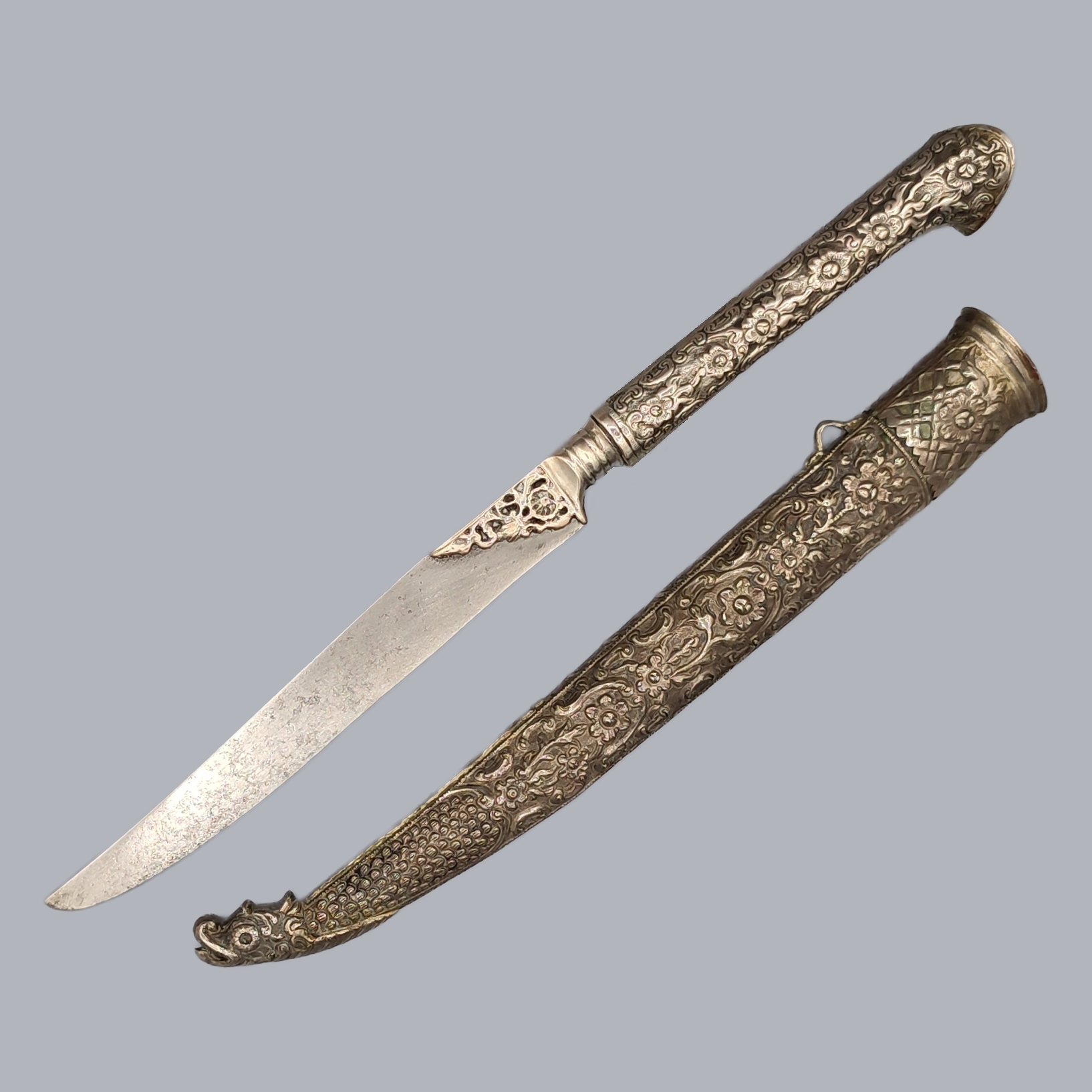 GREEK BALKAN 1800S SILVER-HILTED BICHAQ KNIFE