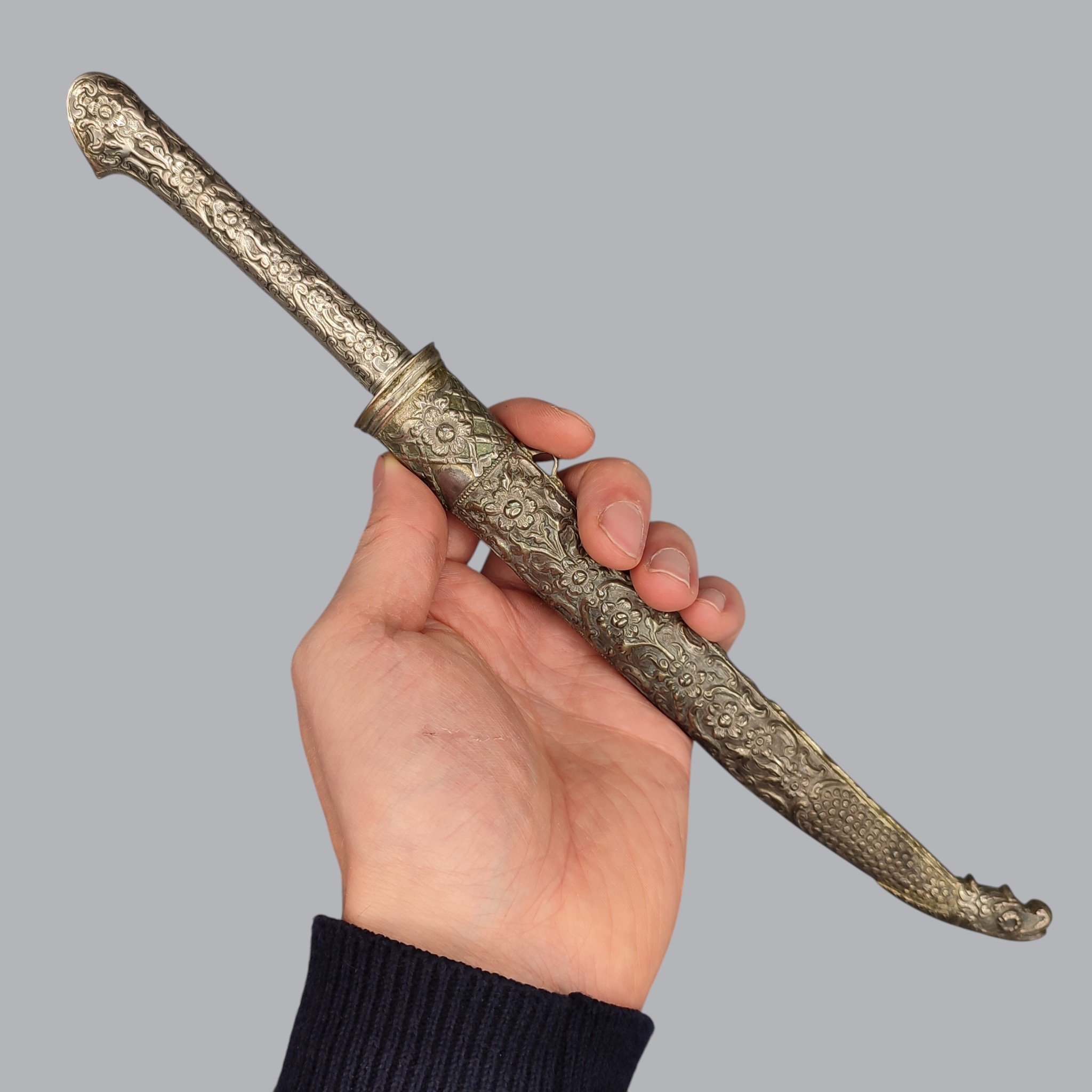 GREEK BALKAN 1800S SILVER-HILTED BICHAQ KNIFE