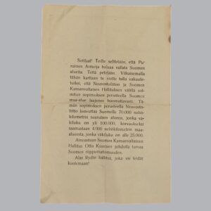 FINNISH-SOVIET WWII PROPAGANDA FLYER OF THE TERIJOKI GOVERNMENT