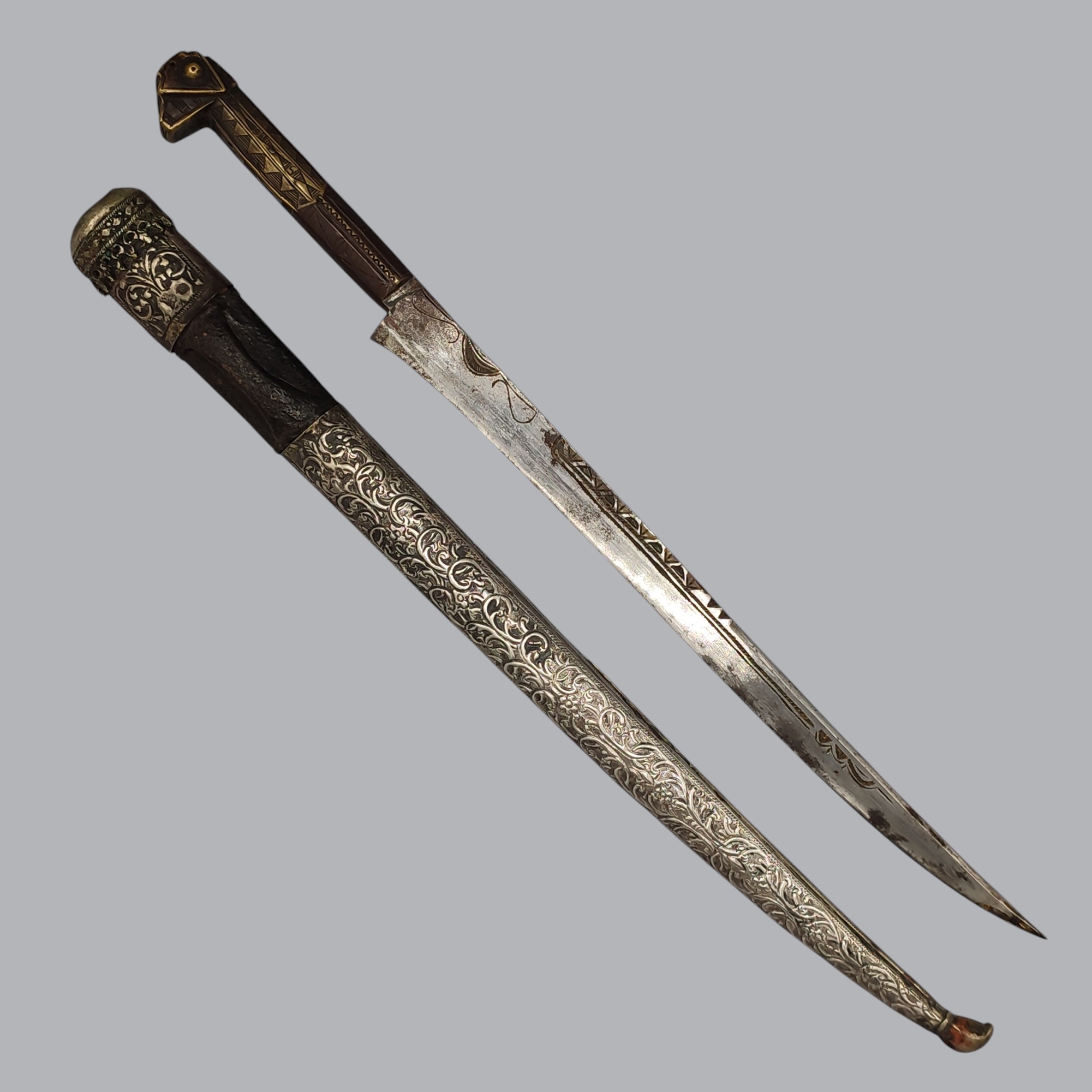 ALGERIAN OTTOMAN FLYSSA KNIFE WITH SILVER SCABBARD